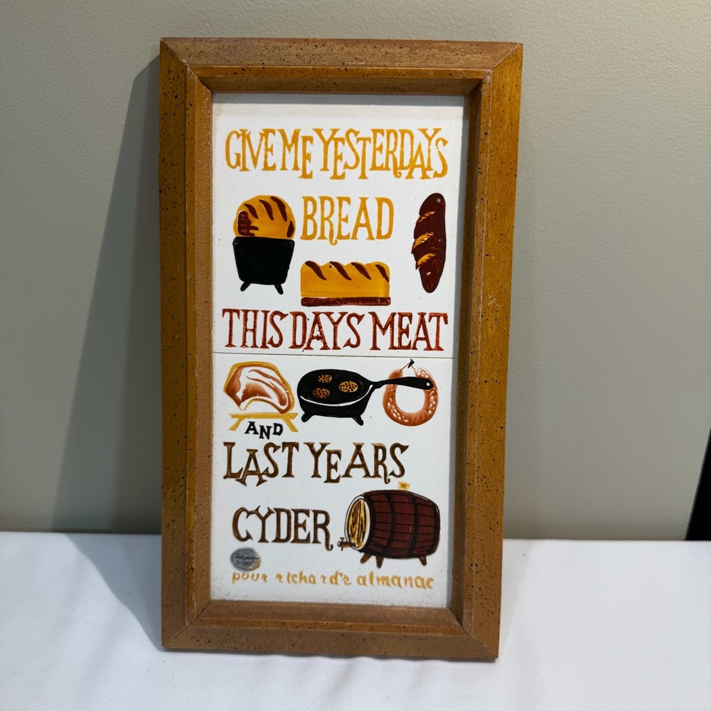 Vintage 1970’s Wood Tile Trivet: Poor Richard’s Almanac Kitchen Decor